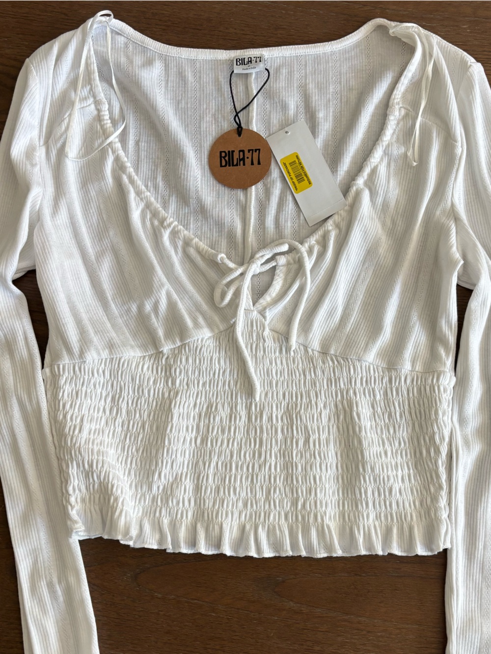 Bila 77 White Ribbed Long Sleeve Top